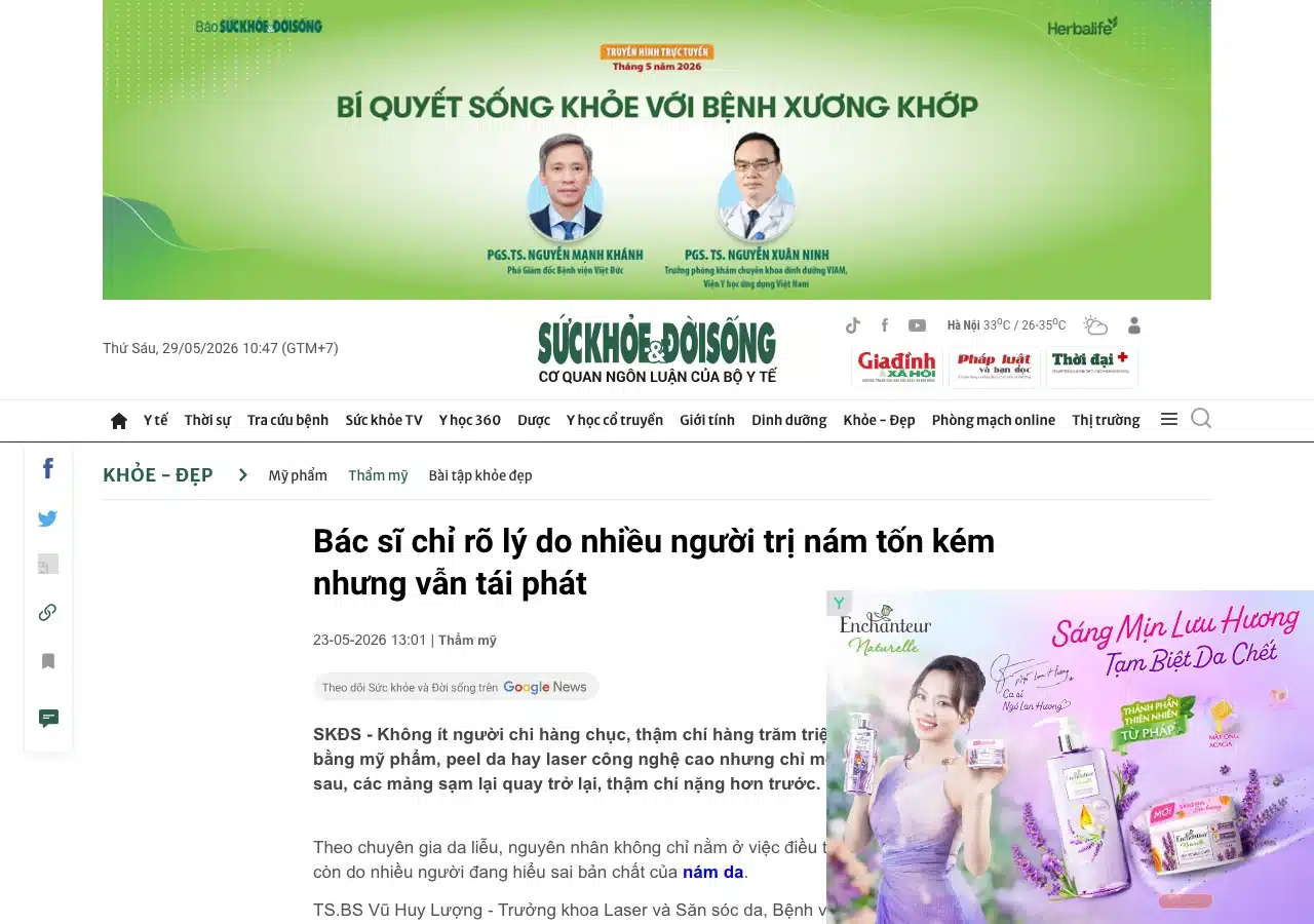 Screenshot bài Sức khỏe & Đời sống về nám tái phát