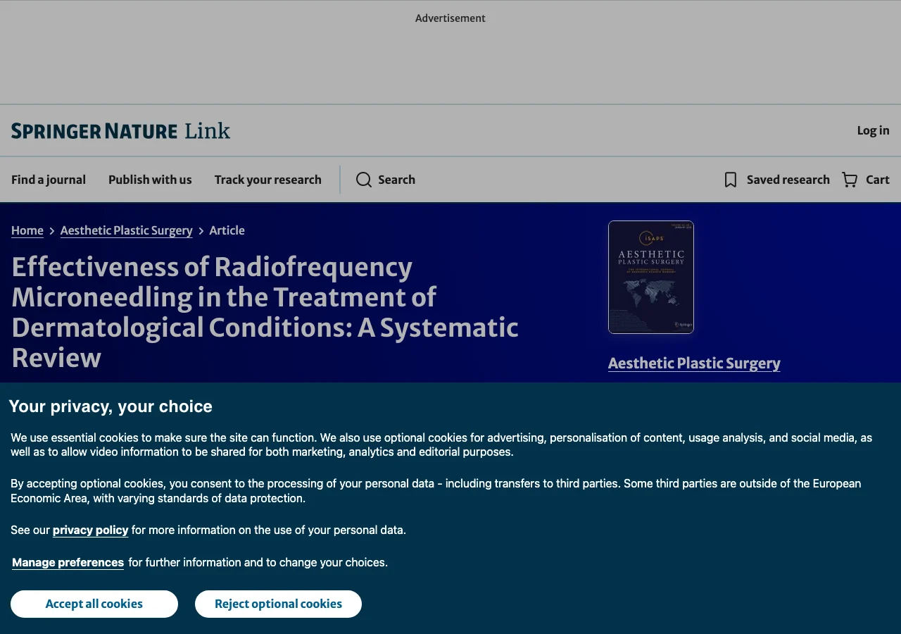 Screenshot bài systematic review RF microneedling trên Springer