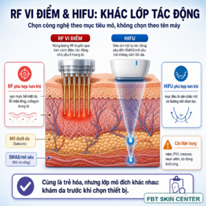 RF microneedling tác động vào lớp nào? Kim, RF, trung bì và collagen.