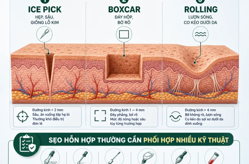 Infographic 3 dạng sẹo mụn teo