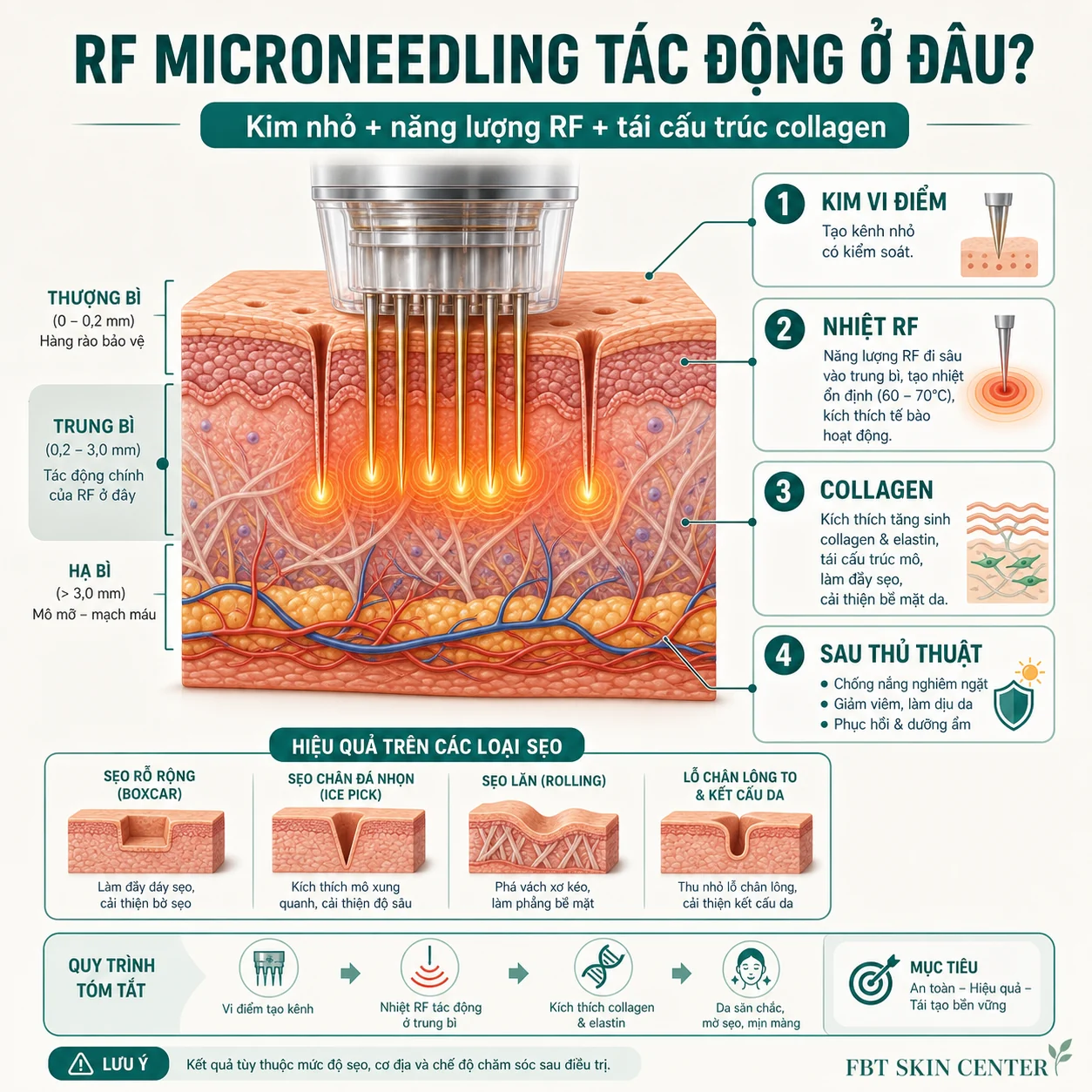 Infographic RF microneedling tác động ở trung bì
