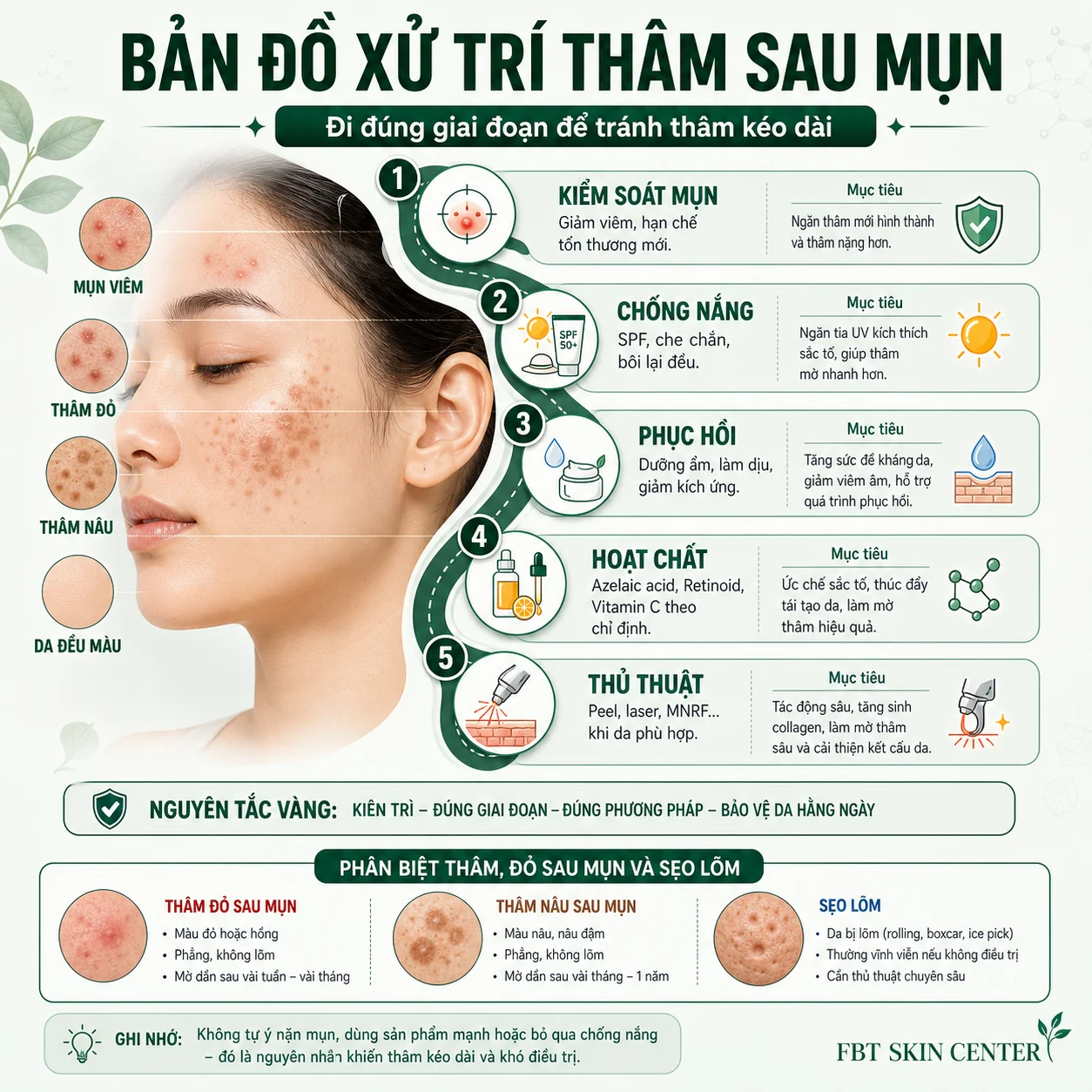 Infographic bản đồ xử trí thâm sau mụn