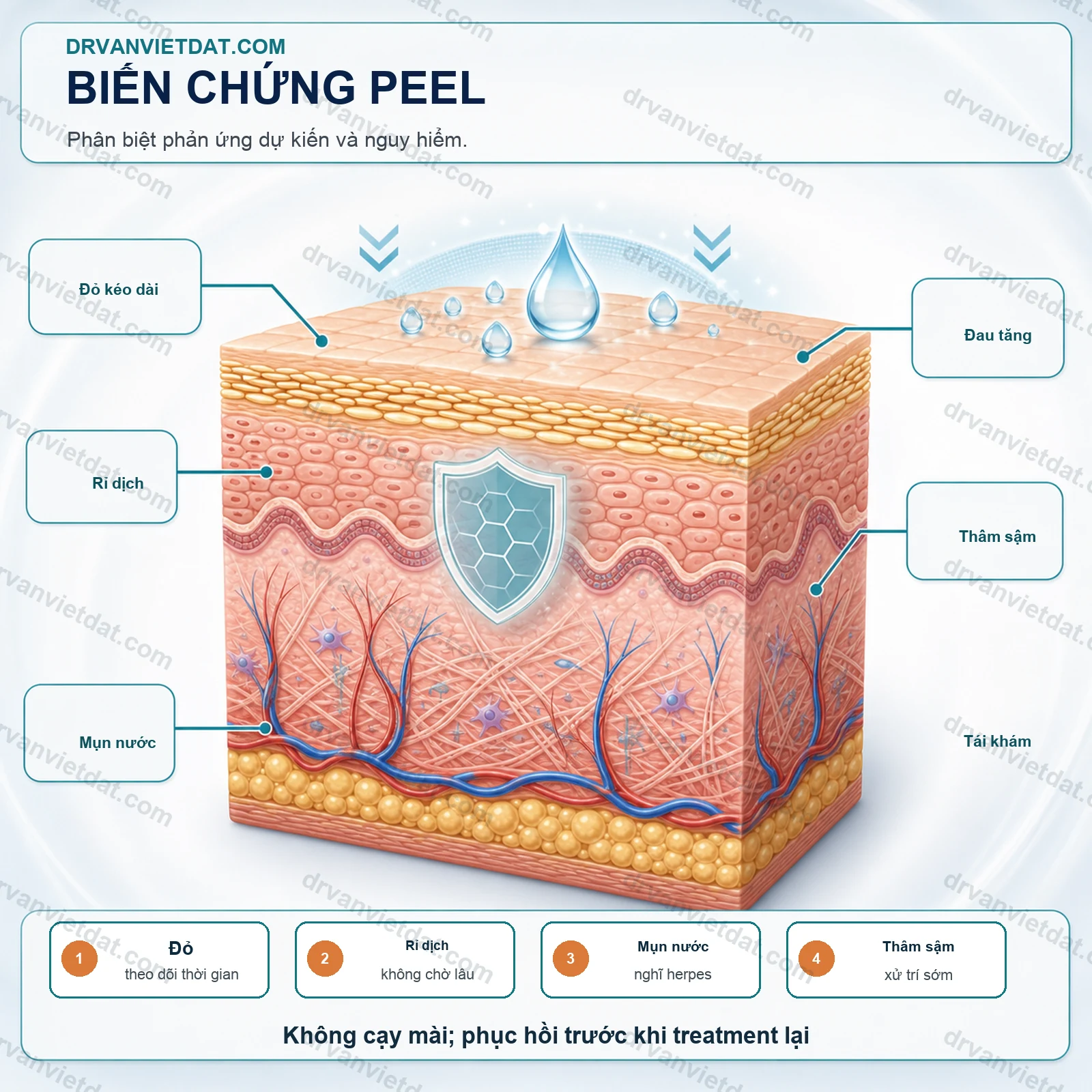 Peel y khoa 5: Xử trí biến chứng khi đỏ kéo dài, rỉ dịch hoặc thâm sậm