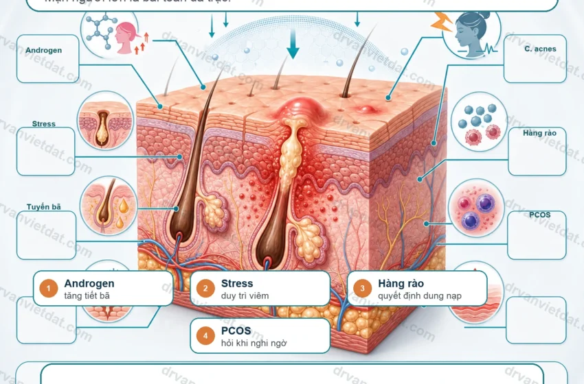  Mụn phụ nữ trưởng thành 1: Vai trò nội tiết, stress và hàng rào da