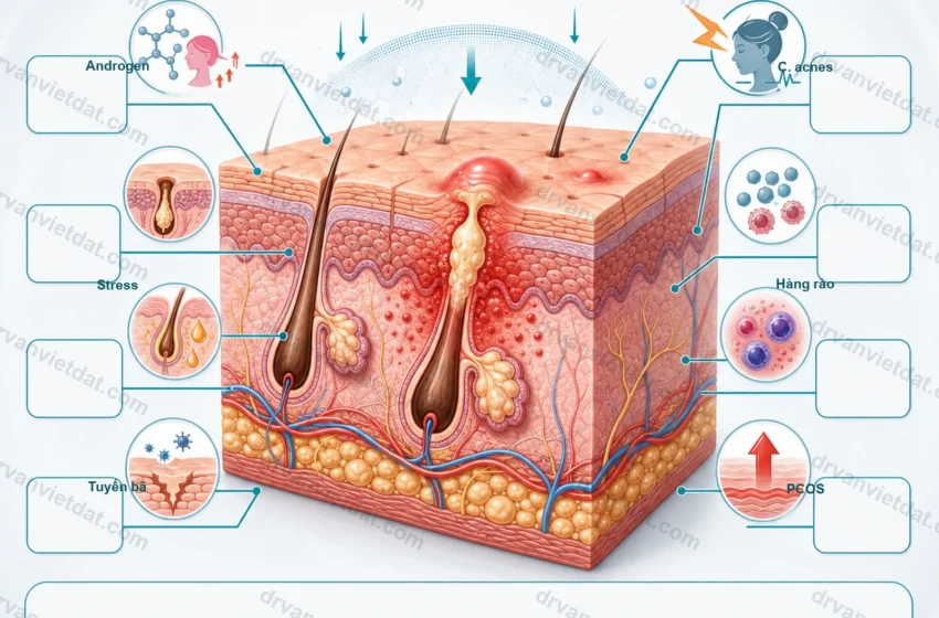 Mụn phụ nữ trưởng thành 1: Vai trò nội tiết, stress và hàng rào da - thumbnail designinfographic