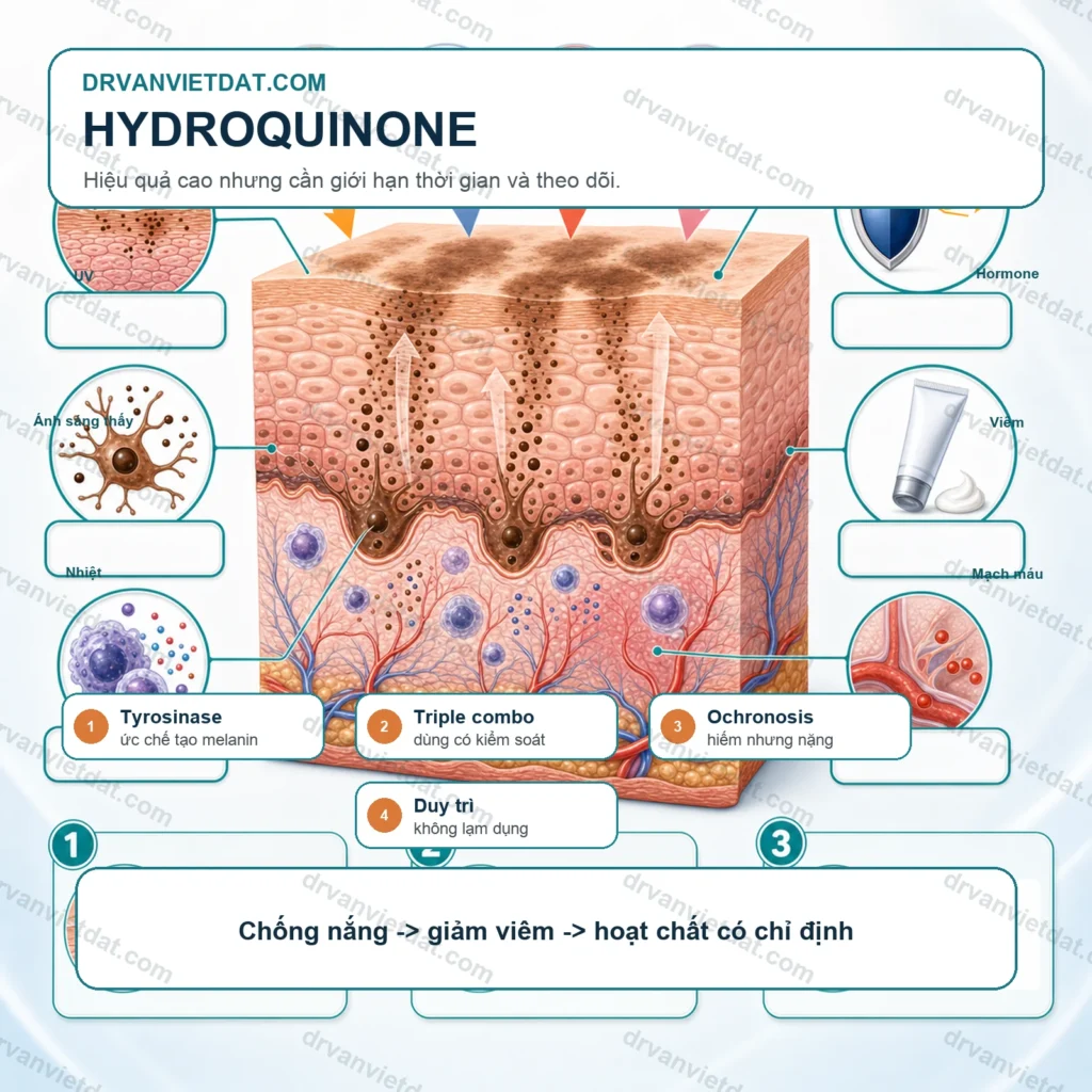 Hydroquinone trong điều trị nám: hiệu quả, cách dùng và nguy cơ khi lạm dụng (phần nền tảng)