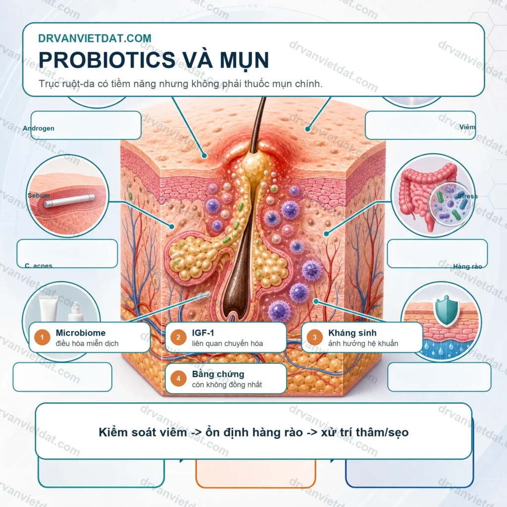 Probiotics trong mụn trứng cá: trục ruột-da có ý nghĩa thực hành không?