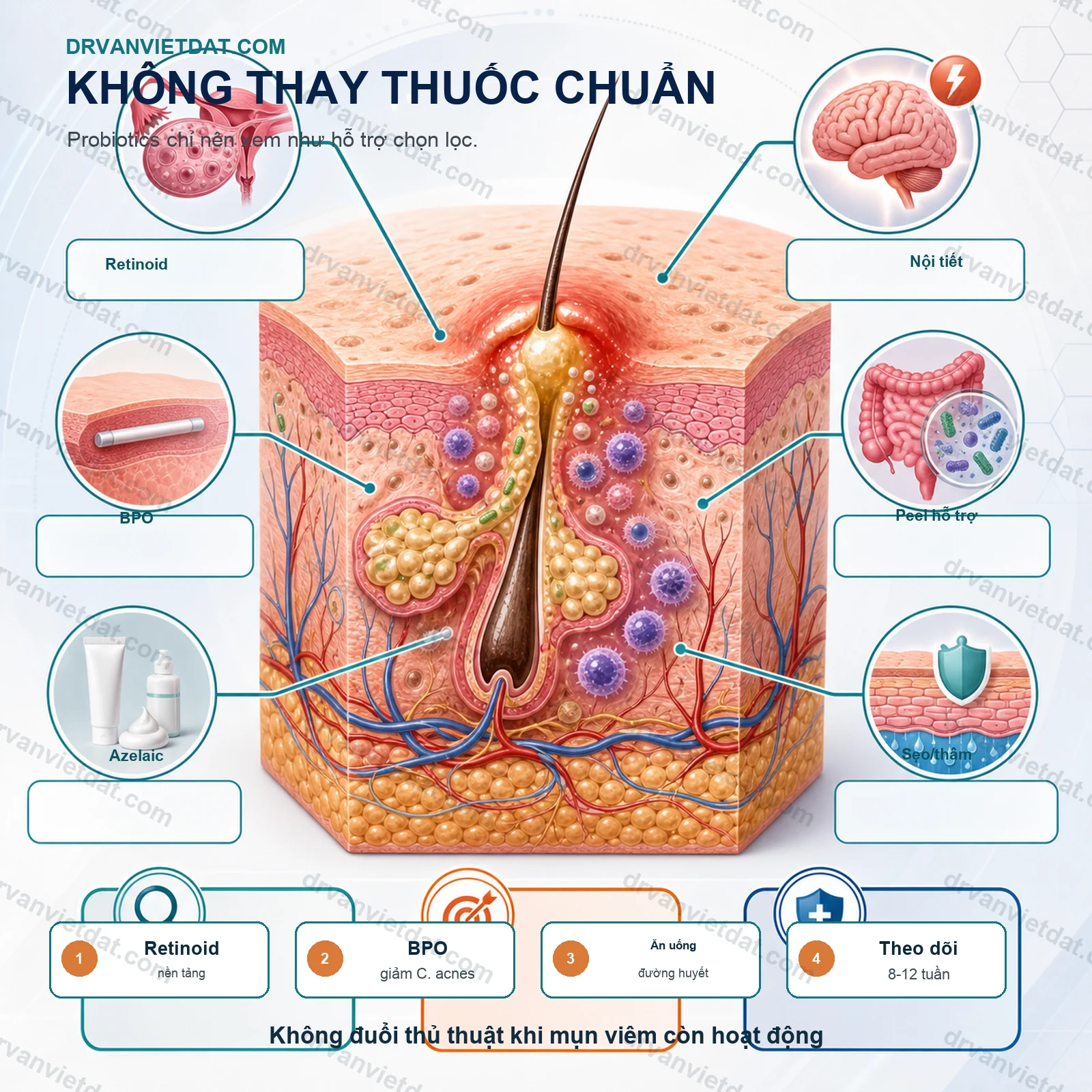 Probiotics trong mụn trứng cá: trục ruột-da có ý nghĩa thực hành không?