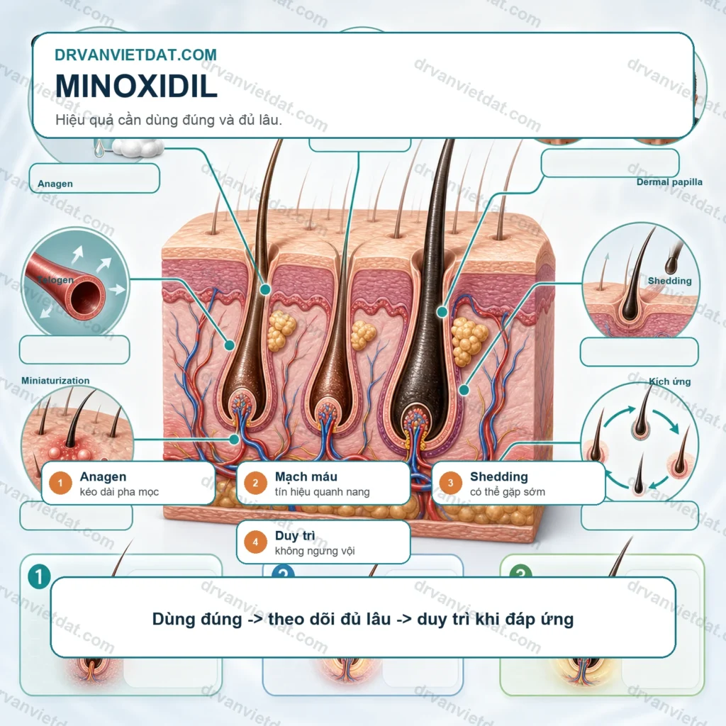 Minoxidil trong rụng tóc androgen: dùng sao cho đúng và kiên trì đủ lâu?