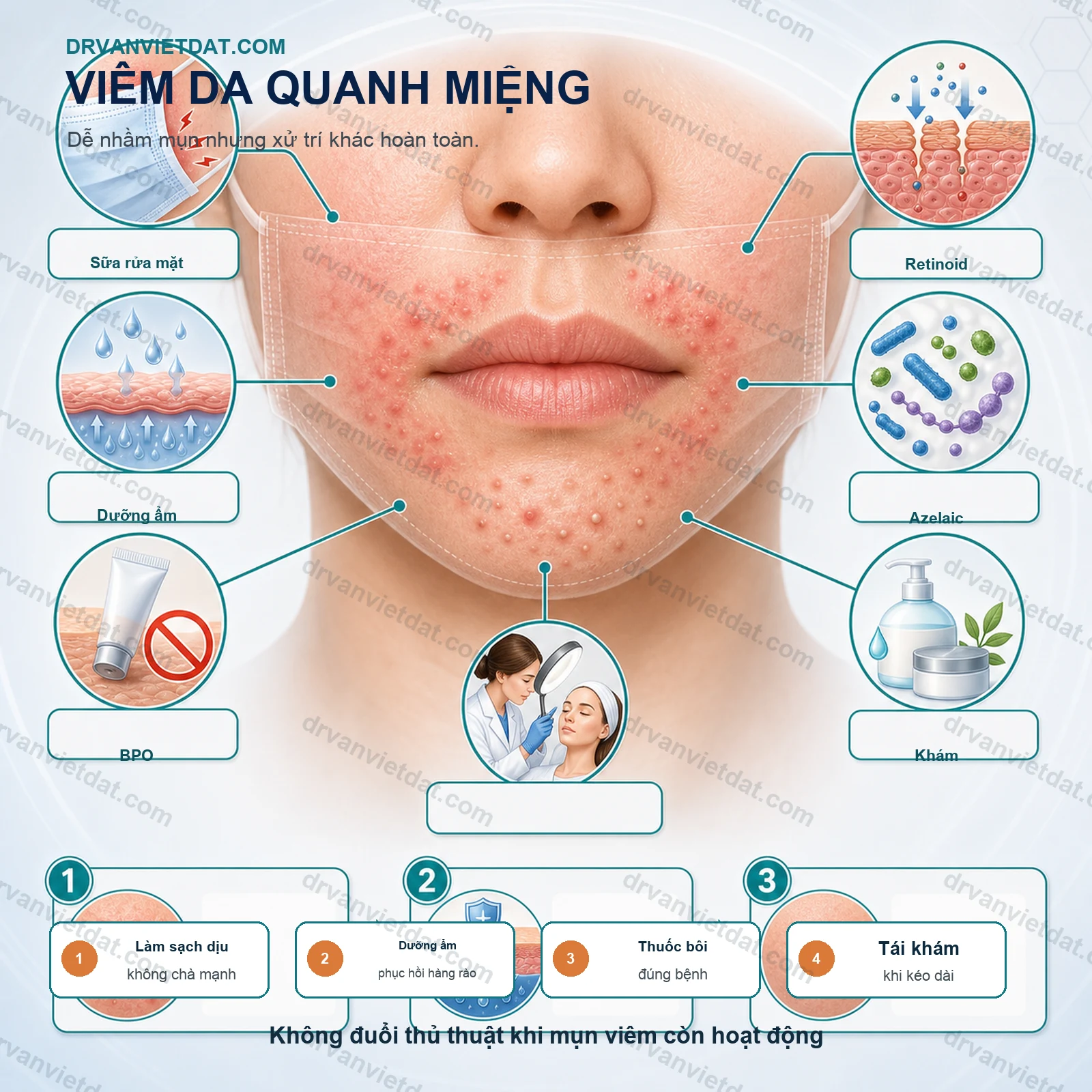 Viêm da quanh miệng dễ nhầm với mụn: nhận diện để không bôi sai