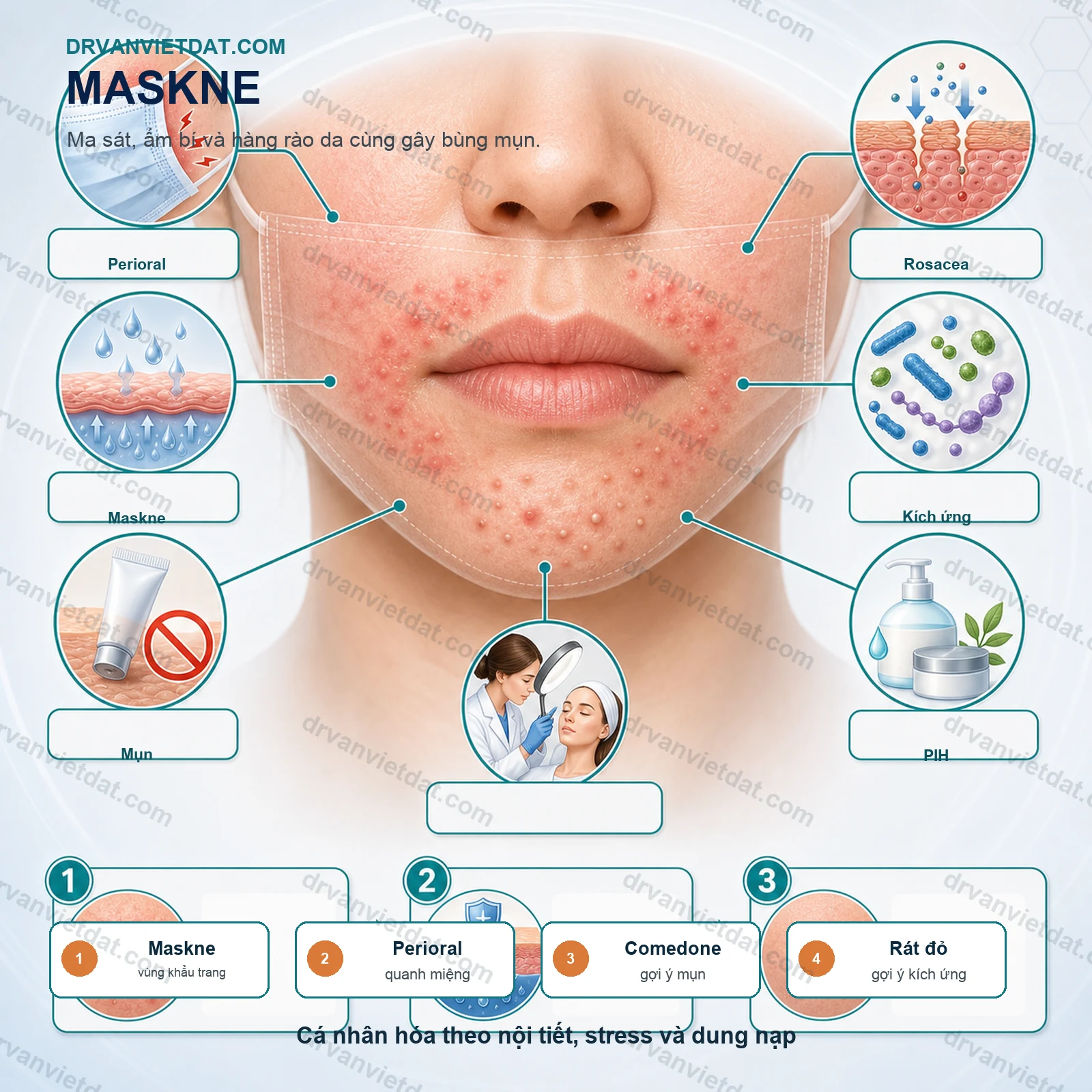 Maskne: mụn do khẩu trang và cách chăm sóc da trong môi trường bí tắc