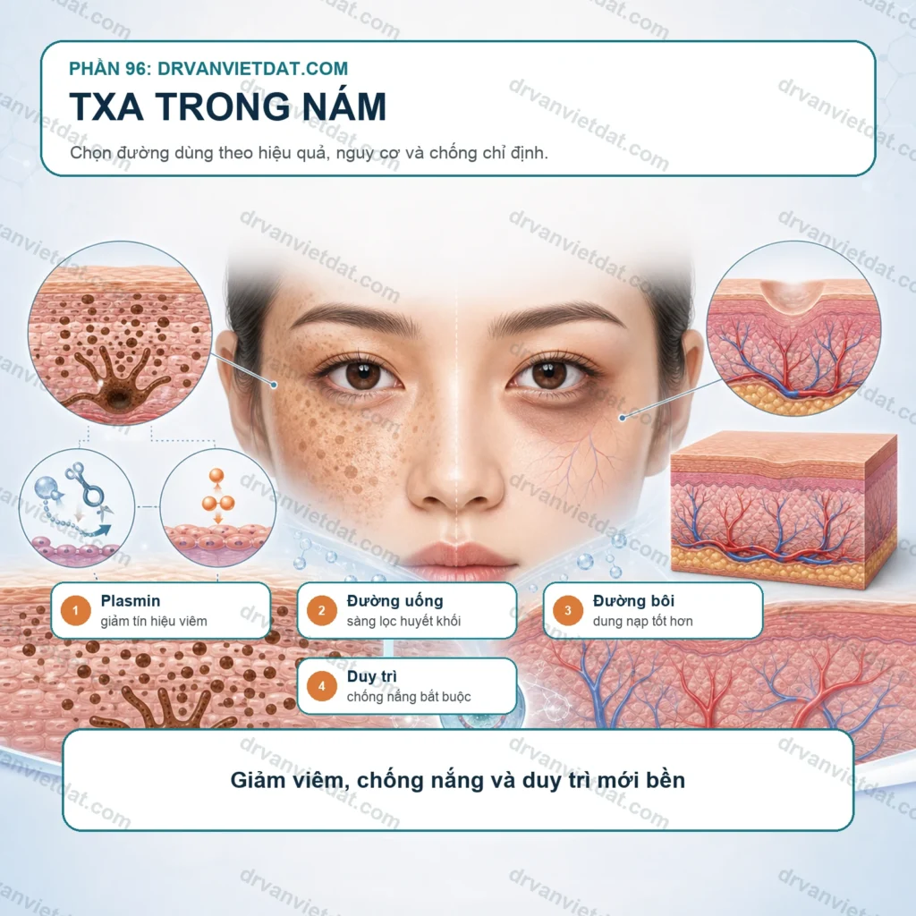 Phần 96: Tranexamic acid trong nám: thuốc bôi, đường uống và những điều cần thận trọng (phần nền tảng)