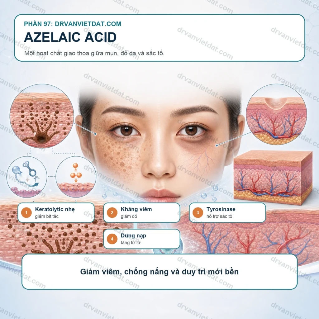 Phần 97: Azelaic acid: hoạt chất giao thoa giữa mụn, đỏ da và tăng sắc tố