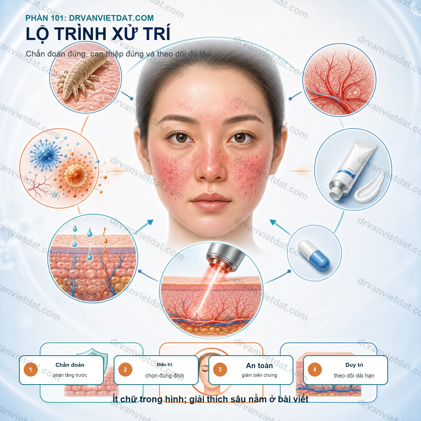 Phần 101: Trứng cá đỏ: điều trị đỏ da và sẩn viêm khác gì mụn thông thường?