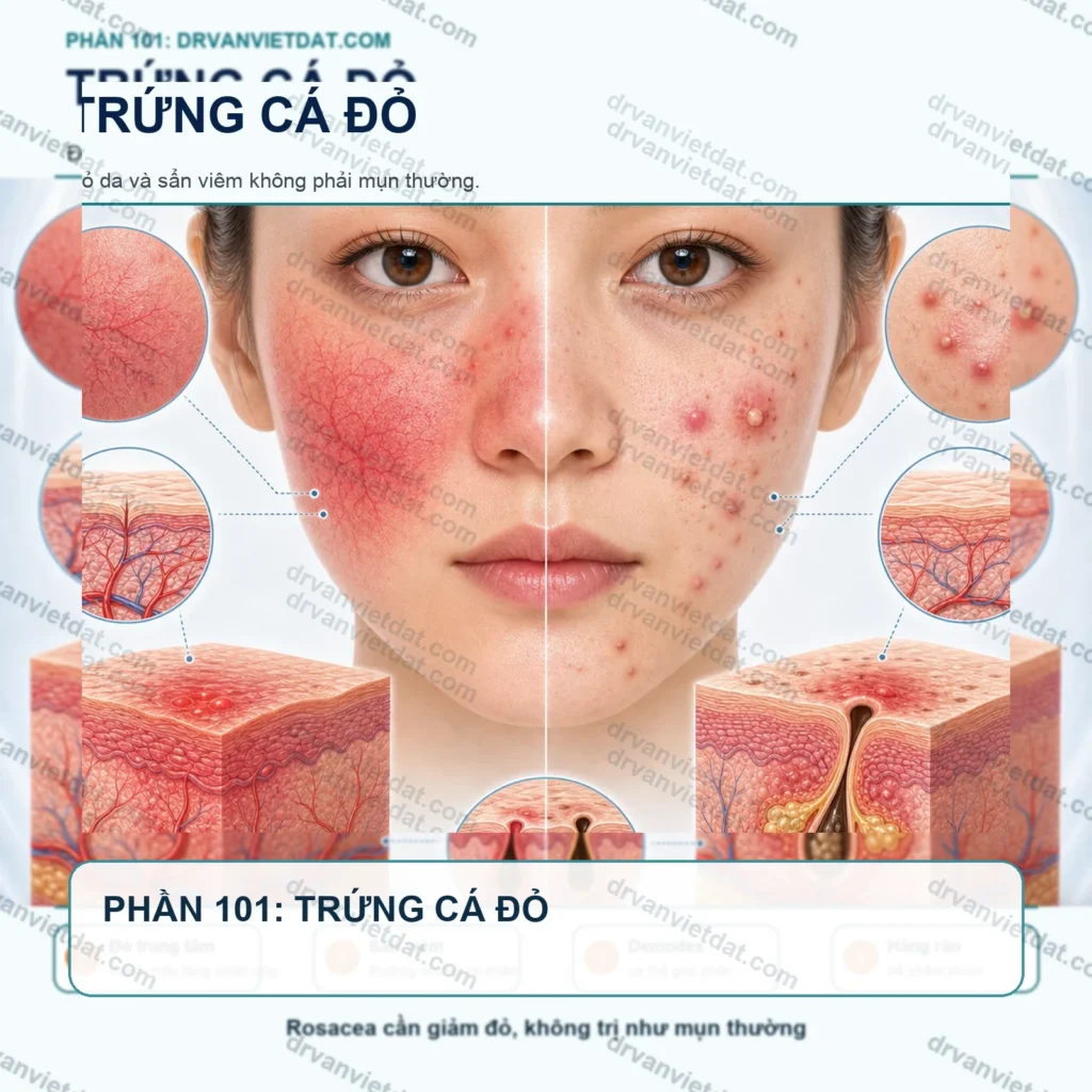 Phần 101: Trứng cá đỏ: điều trị đỏ da và sẩn viêm khác gì mụn thông thường?