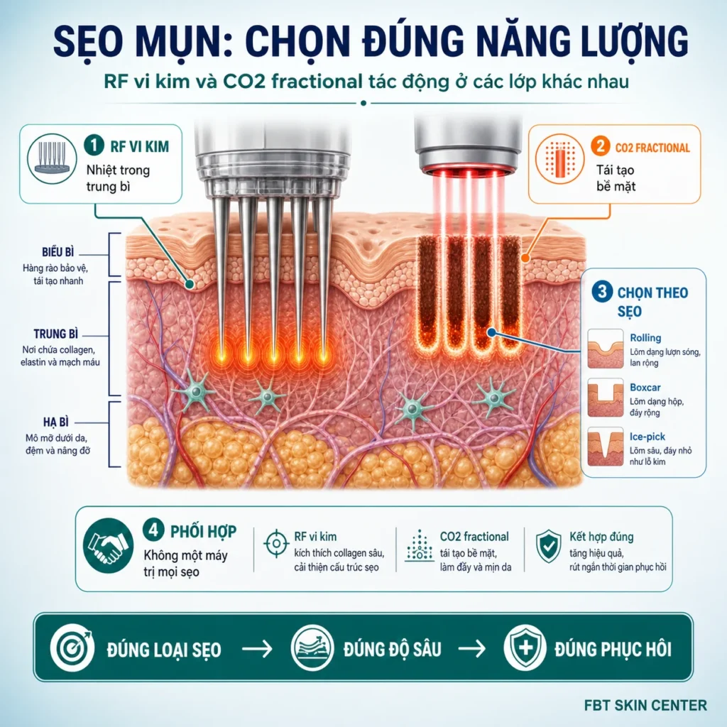 Sẹo mụn - chọn đúng năng lượng RF vi kim và CO2 fractional