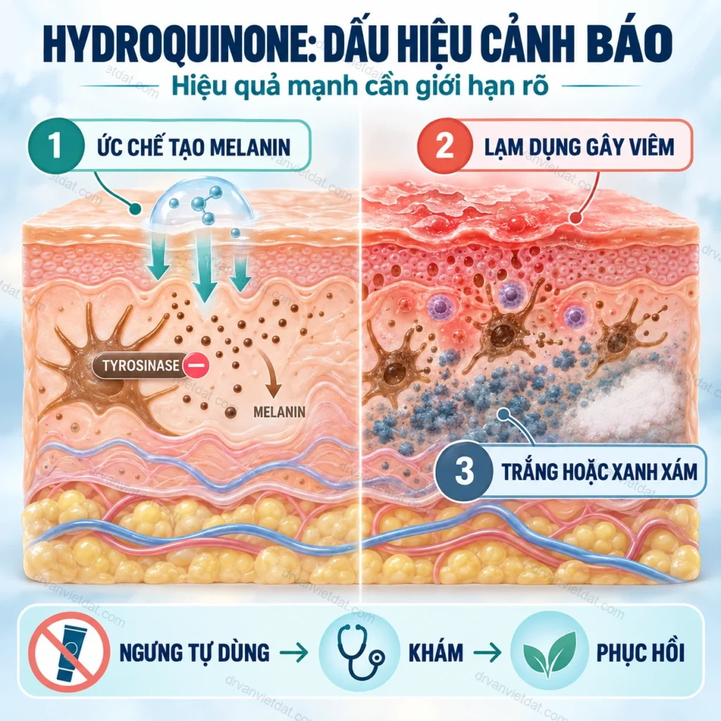 Mất sắc tố do hydroquinone: dấu hiệu cảnh báo và cách xử trí
